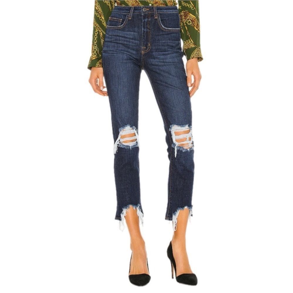 L'AGENCE High Line Skinny High Rise Classic Dark Destruct Jean in Cupertino